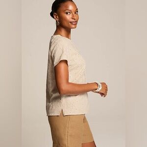 J.Jill Embroidered Eyelet Blouse – Size Small – Linen Blend Cream Top